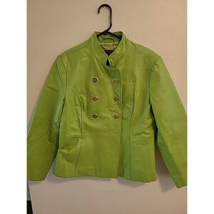 Terry Lewis Womens Leather Jacket Size‎ Large Green Button Front Lined